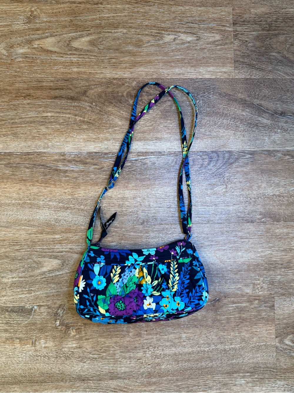 Vera Bradley Navy Floral Quilted Crossbody with Teal, Purple & Green Accents